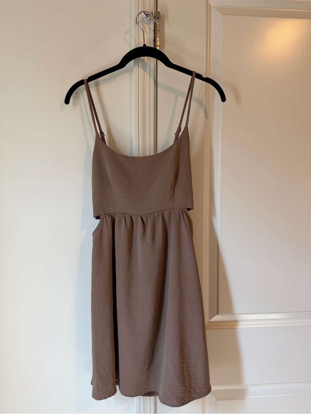 Adjustable-Strap Mini Dress in Taupe